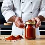**

"A chef in a modern kitchen, fully clothed in professional attire, holding a jar of smoked paprika. Jars of other spices are visible in the background. Safe for work, appropriate content, perfect anatomy, natural proportions, high-quality food photography, professional."

**