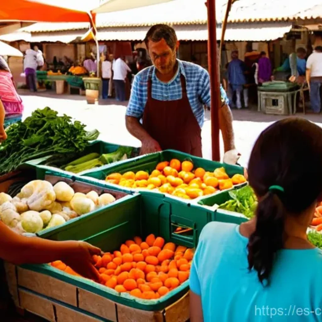 채식 요리에서의 신선한 재료 활용법 - **Vibrant Local Farmers' Market Scene:**
A bustling outdoor farmers' market in a sun-drenched Sp...