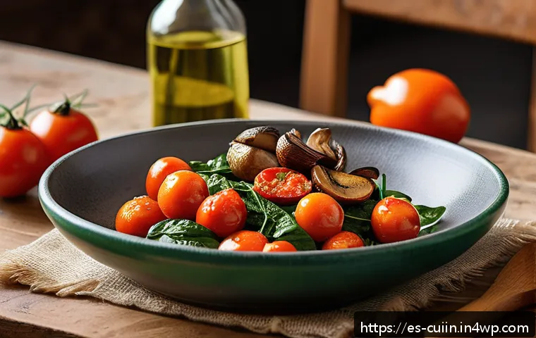 채소에서 우러나는 감칠맛 활용하기 - A vibrant kitchen scene showcasing a rustic wooden table filled with freshly roasted vegetables like...