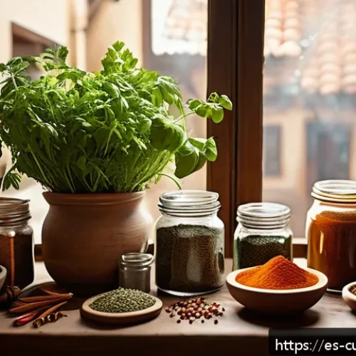 Home 30 채식 요리의 맛을 살리는 조리 팁 - A vibrant, rustic kitchen scene featuring a wooden table with an assortment of toasted spices like c...